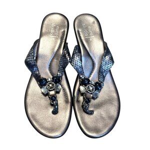 Euro Studio Womens Snakeskin Embellished Sandals Size 8 Bronze Shimmer Footbed J